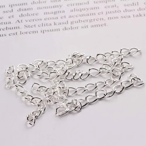 Vista 4 de 100 cadenas extensoras de plata para hacer joyas, cadena de extensión extraíble de acero inoxidable para hacer collares, pulseras, tobilleras