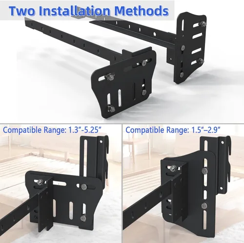 Vista 3 de 2 soportes de cama para cabecera, color negro Heavy Duty, Bed Modification Plate Brackets for Headboard, Adjustable Bed Headboard Brackets, For