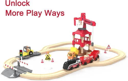 Vista 5 de Tren operado por batería para pista de madera, tren motorizado para niños de 3 años o más, set de juguete de 3 trenes eléctricos compatible