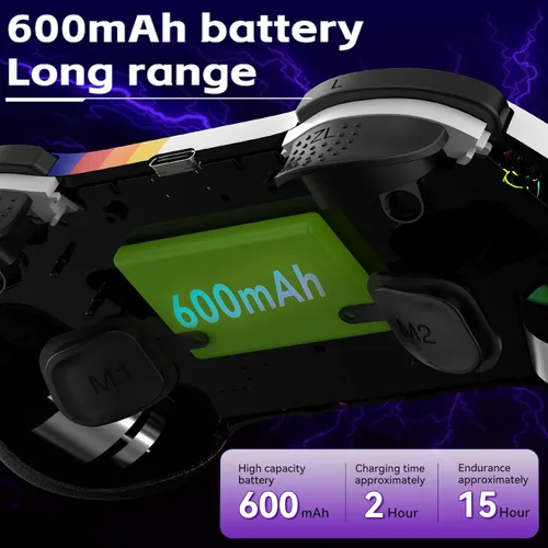 Vista 4 de Koiiko Wireless Gaming Controller for ipad/iphone Android/PC/Switch/Streaming on Xbox/PS4/PS3, Bluetooth, Pocket Size, 7-Colors LED, Hall Effect