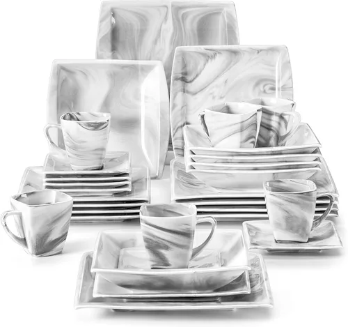 Vista 11 de MALACASA Juego de platos y cuencos, juego de vajilla de porcelana de 12 piezas para 4, platos cuadrados y cuencos para postre, ensalada y sopa