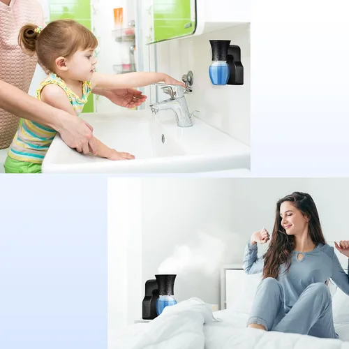 Vista 6 de Difusor enchufable de pared con 4 botellas vacías para esparcir aceites esenciales en el hogar, baño (negro)