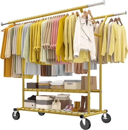 Vista 11 de Raybee Perchero de 74 pulgadas de ancho con carga de 630 libras, percheros para colgar ropa, perchero ajustable de alta resistencia, perchero