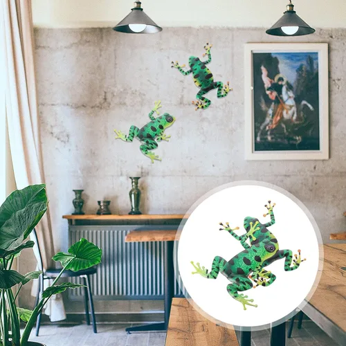 Vista 8 de FOMIYES 2 piezas de arte de pared de rana de metal, escultura de pared de rana 3D, decoración colgante de rana escalada, placa de pared, estatua