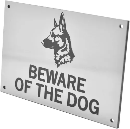Vista 5 de Señal de Beware of the Dog (pastor alemán), advertencia fácil de ver, aviso para interiores y exteriores, letrero disuasorio (cobre)