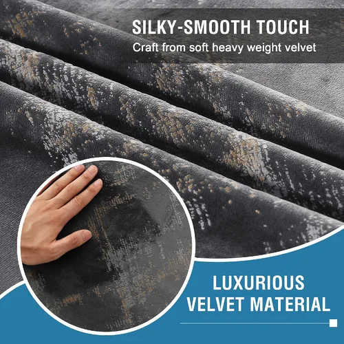 Vista 4 de H.VERSAILTEX Cortinas de terciopelo de lujo de 63 pulgadas de largo con aislamiento térmico para dormitorio, estampado de papel de aluminio