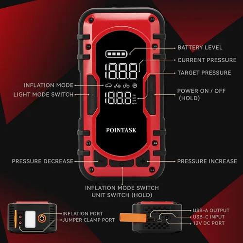 Vista 6 de 1000A pico 12V batería de coche arrancador portátil con compresor de aire