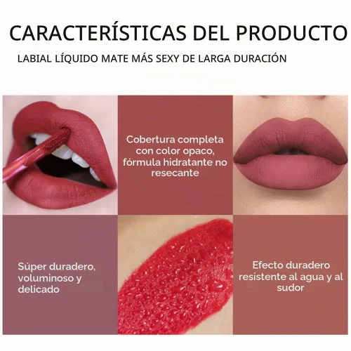 Vista 4 de Juego de maquillaje líquido de lápiz labial mate, 6 piezas de larga duración, antiadherentes, no se decolora, kit de brillo de labios de terciopelo