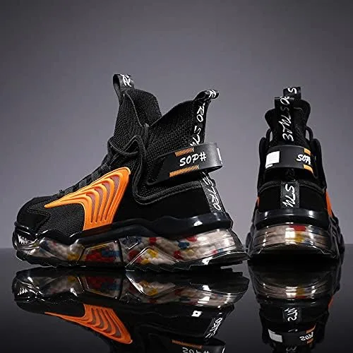 Vista 8 de LZDZN Zapatos de baloncesto para hombre, zapatillas de deporte altas para correr, senderismo, deportes aéreos, atléticos, caminar, negro, beige