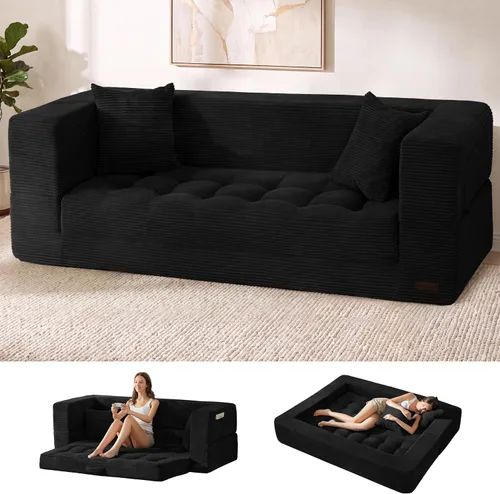 Vista 12 de MAXYOYO Sofá cama plegable, sofá biplaza convertible sin hueso con almohada Negro