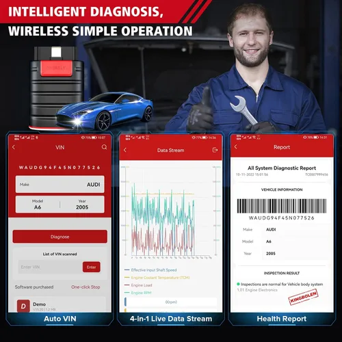 Vista 6 de KINGBOLEN Ediag OBD2 escáner Bluetooth, herramienta de diagnóstico bidireccional para todo el sistema para iOS y Android, prueba activa, más de 15