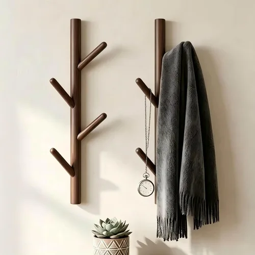 Vista 6 de Perchero 2 paquetes - Perchero de pared con ganchos para sombreros - Perchero de madera resistente - Árbol de pasillo con base sólida
