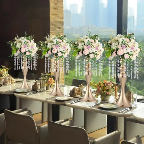 Vista 8 de 8 centros de mesa de fiesta para mesas, soportes de flores de metal con cuentas de cristal, centros de mesa de boda para mesa, jarrones de flores