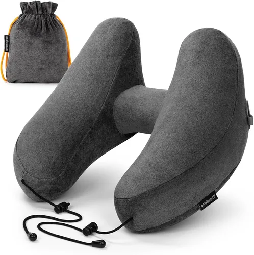 Vista 9 de Rewondah Almohada inflable de viaje para avión dormido, almohada inflable para el cuello para viajar en avión con funda lavable, almohada de viaje