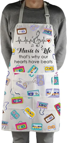 Vista 4 de MBMSO Delantales Beat Music con bolsillos, delantal de cintas para amantes de la música, profesor músico, delantal de notas