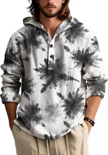 Vista 10 de Camisas de manga larga con estampado de teñido anudado para hombre, sudadera con capucha de 3 botones, sudadera retro cómoda con capucha