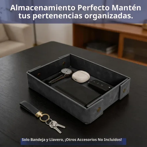 Vista 3 de SITHON Bandeja de valet para hombre, bandeja de cuero sintético prémium Negro