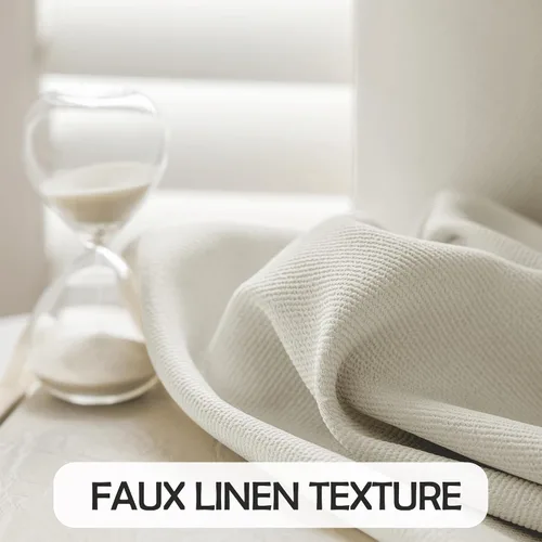 Vista 6 de Cortinas de lino 100% opacas de 63 pulgadas de largo, 2 paneles para dormitorio, sala de estar, lino crema texturizado, oscurecimiento