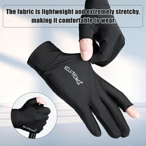 Vista 3 de ELUTENG Guantes finos de ciclismo de seda de hielo, 2 guantes de ciclismo sin dedos para hombres, guantes de ciclismo ligeros y transpirables
