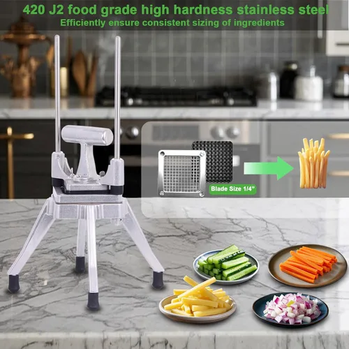 Vista 3 de Picador comercial de verduras y cortador de papas fritas de acero inoxidable, cortador de verduras de acero inoxidable, tamaños de cuchillas de 1/4