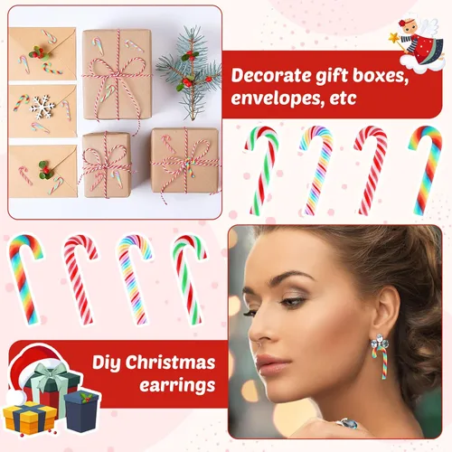 Vista 4 de Giegxin 60 piezas de bastón de caramelo de Navidad para manualidades, arcilla plástica falsa de caramelo, decoraciones de menta mini arcoíris