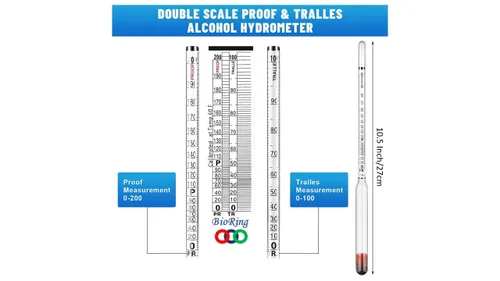 Vista 4 de Kit de hidrómetro de alcohol: Alocohometers 0-100% (ABV) Prueba 0-200 Tralle 0-100, Tarro de prueba de vidrio Caja de madera Acesseries de 3.4 fl oz