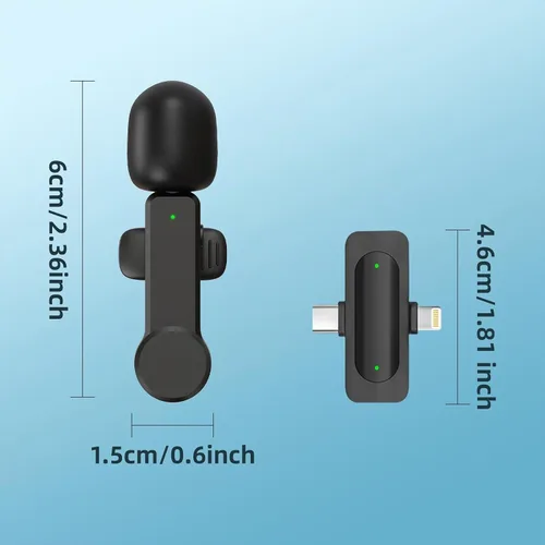 Vista 7 de Micrófono Lavalier inalámbrico para iPhone, Android y iPad, mini micrófono de teléfono con cancelación de ruido, USB C, micrófono de solapa Lav