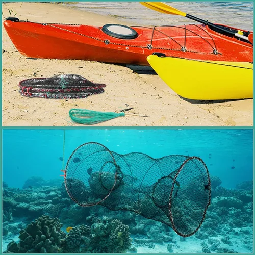 Vista 6 de Paquete de 4 trampas de cebo de pesca, trampa para cangrejos, trampa para cangrejos, trampa de langosta, trampa de langosta y camarones, trampas