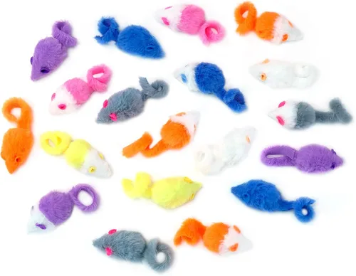 Vista 8 de CHIWAVA 36 piezas de 1.8 pulgadas de color caramelo peludos ratones gato juguete sonajero ratón gatito juguete interactivo colores surtidos