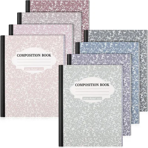 Vista 14 de Colarr Paquete de 8 cuadernos de composición de 9.75 x 7.5 pulgadas de ancho, libros de composición de papel de mármol a rayas de varios