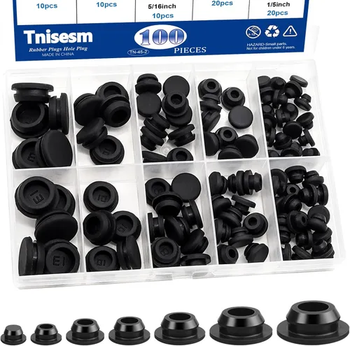 Vista 8 de Tnisesm 65 piezas 6 tamaños Tapones de goma negros para agujeros redondos, tapones de silicona, 1" 3/4" 5/8" 1/2" 3/8" 1/4" tapones de agujero