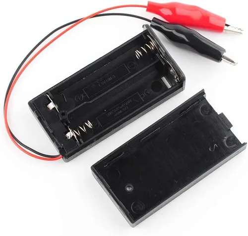 Vista 4 de Soporte de batería de 3 V con clip de cocodrilo, 2 x 1.5 V AA caja de batería con interruptor de encendido/apagado