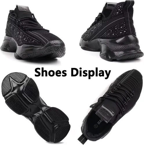 Vista 7 de MAIITRIP Zapatos deportivos con diamantes de imitación para mujer, zapatos brillantes de punto de malla con brillantina, zapatos elegantes y gruesos