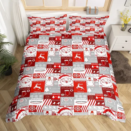 Vista 16 de Funda de edredón de Navidad, tamaño individual, funda de edredón con estampado de copos de nieve de Papá Noel, Año Nuevo, Navidad, decoración