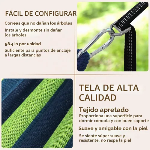 Vista 6 de Chihee - Hamaca de algodón de 8.9 x 4.9 pies con capacidad para hasta 660 libras, evita que se incline lateralmente Soft Fabric Tree Hammock
