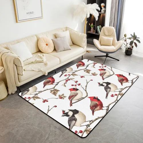 Vista 13 de Erosebridal Alfombra de área de Feliz Navidad para niños, cardenales rojos, alfombra de sala de estar, 3 x 5 mas, alfombra decorativa de cabaña