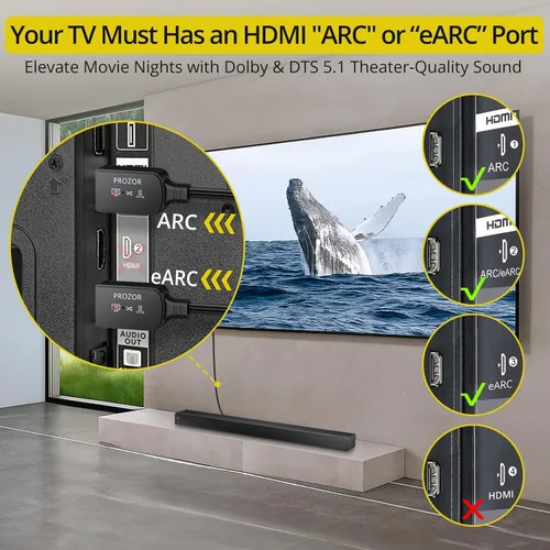 Vista 2 de eARC/ARC a cable extractor de audio óptico (4.9 ft/5 pies), convertidor de audio eARC mejorado compatible con Dolby/DTS 5.1, 192 KHz HDMI eARC/ARC a