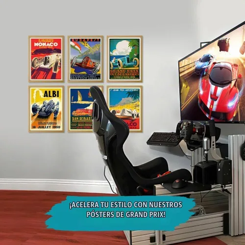Vista 3 de Wallbuddy Juego de 6 pósteres de coche vintage, arte de pared de carreras