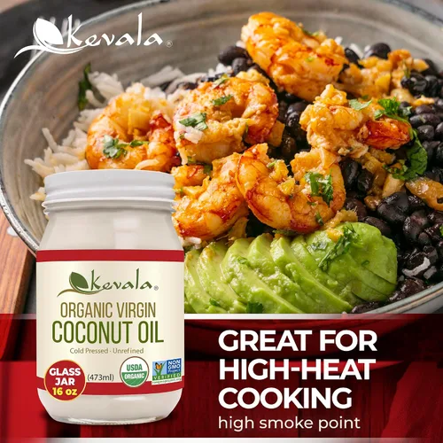 Vista 5 de Kevala Aceite de coco orgánico - Tarro de vidrio, 16 oz, belleza y grapas