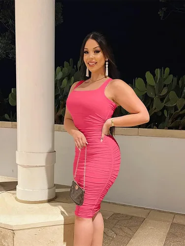 Vista 3 de BEAGIMEG Vestido midi sin mangas sexy fruncido para mujer