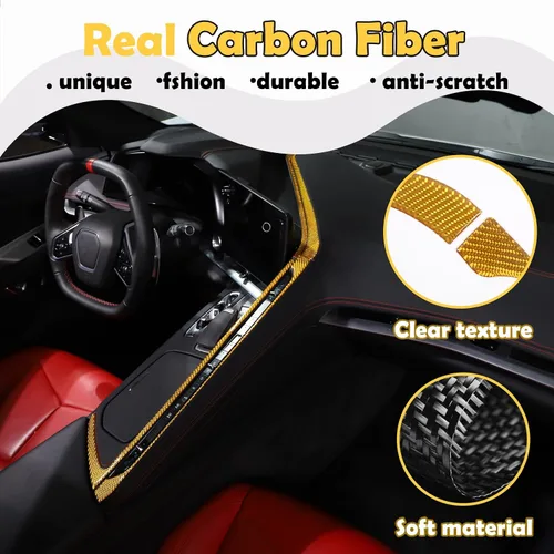 Vista 3 de Kit de decoración de tira de calcomanías de fibra de carbono real 3D suave para centro de automóvil, interruptor de CA, compatible con Corvette C8
