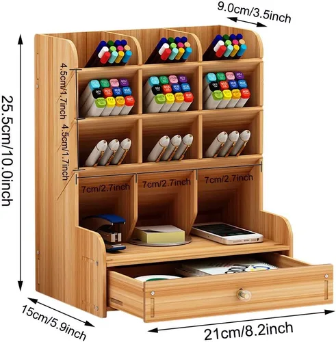 Vista 7 de Organizador Marbrasse de madera para escritorio, portaplumas multifuncional de bricolaje, organizador para escritorio, papelería de escritorio