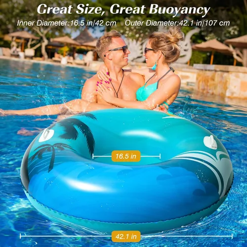 Vista 2 de HeySplash Tubos de piscina para adultos, flotadores grandes de piscina de 42 pulgadas con asas, anillos inflables de natación, flotadores divertidos