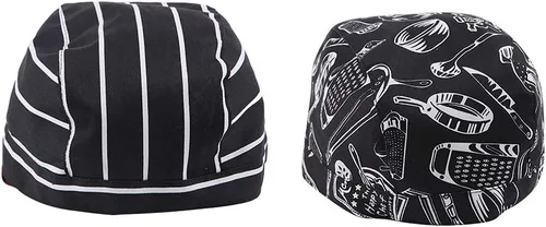 Vista 3 de 2 piezas Unisex Cocina Catering Chef Skull Cap Tie Back Pirate Hat Headwrap, Como se describe