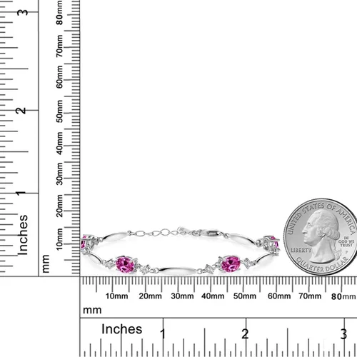 Vista 75 de Gem Stone King 925 Sterling Silver Gemstone Birthstone and White Created Sapphire Tennis Bracelet For Women Oval 7X5MM and 2MM 6 Inch + 1 Inch