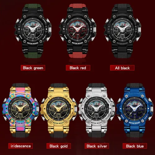 Vista 6 de Reloj para hombre, relojes tácticos para hombre, negro, militar, 5ATM, impermeable, deportivo, reloj digital, diseño genial, hora mundial
