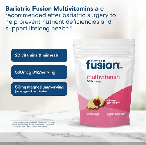 Vista 5 de Bariatric Fusion Multivitamínico bariátrico suave con sabor a fruta de cereza y piña para pacientes poscirugía bariátrica, incluyendo derivación