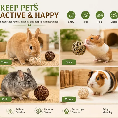 Vista 4 de Skylety 15 bolas masticables de conejo para conejos, juguetes de hierba rodante de animales pequeños y golosinas para conejillos de indias