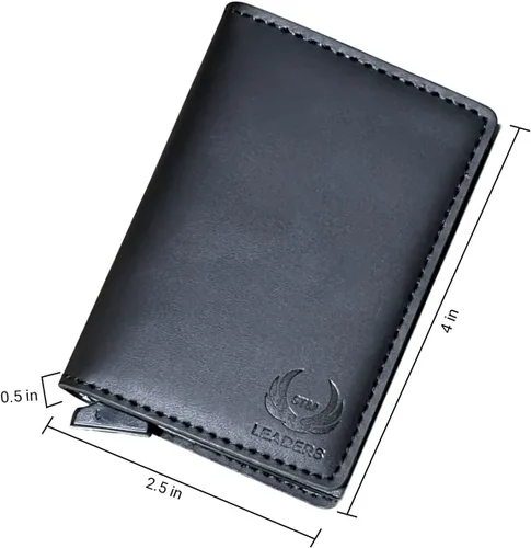 Vista 6 de STM Leaders Cartera delgada con bloqueo RFID, cartera de cuero con bloqueo RFID, billetera desplegable automática, billetera triple de aluminio