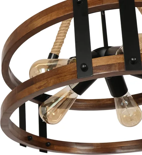 Vista 5 de Lámpara de araña rústica de granja, lámpara redonda de madera de 5 luces, accesorio de iluminación decorativo para comedor, cocina, isla y zona